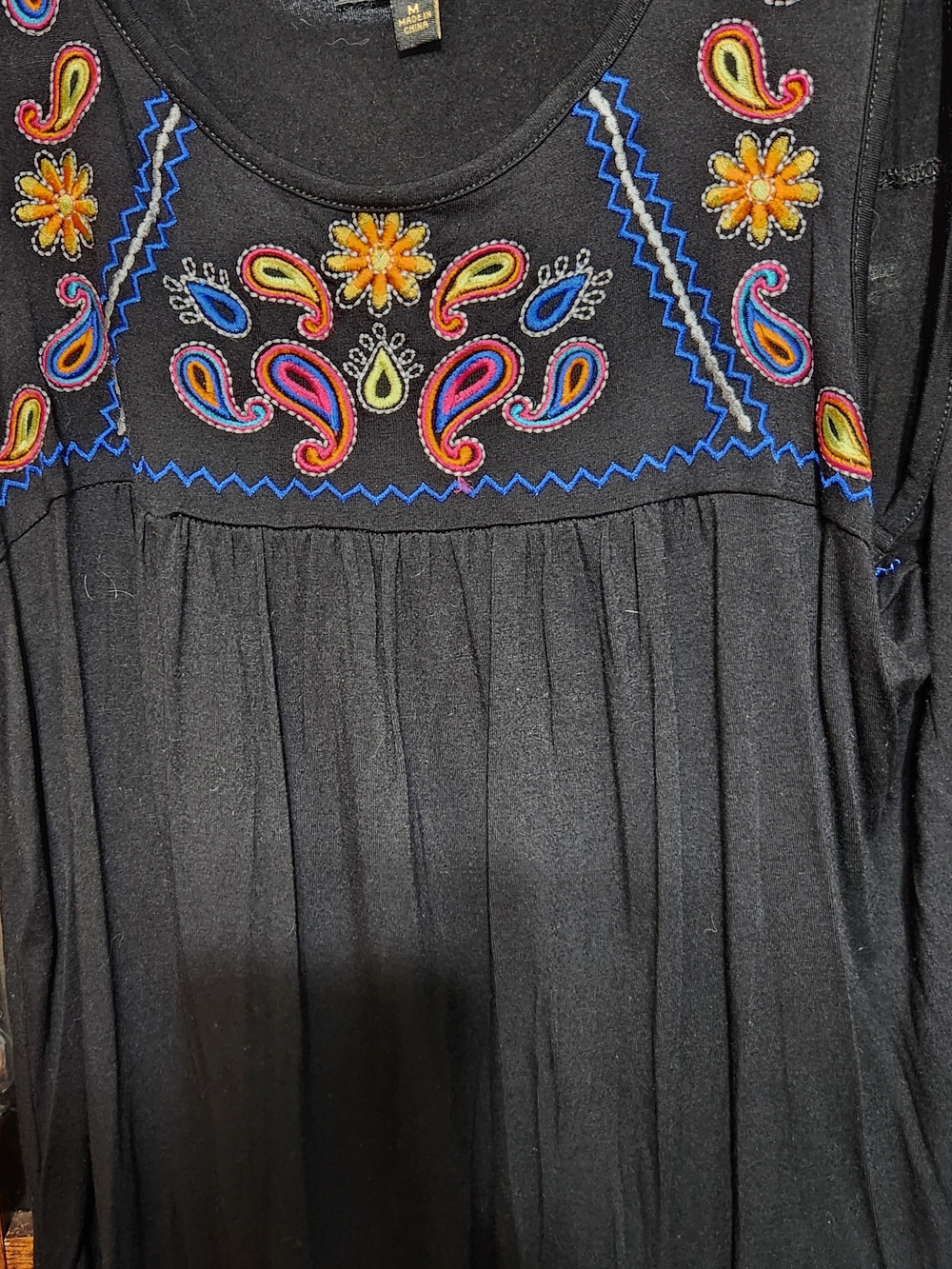Black Embroidered Boho Tank Top - Multicolor Accents